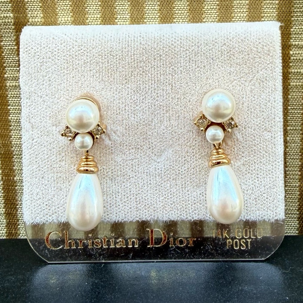 Vintage Christian Dior pearl and crystal drop earrings